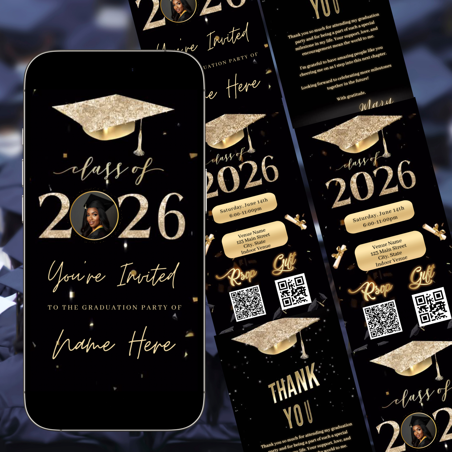 2026 Graduation Party Video Invitation | Digital Graduation Invite | Editable Online Canva Template