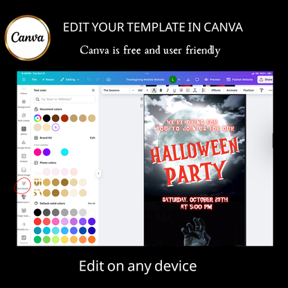 Halloween-Videoeinladung, animierte Einladung mit der Hand aus dem Grab, bearbeitbare mobile Einladung zur Halloween-Party