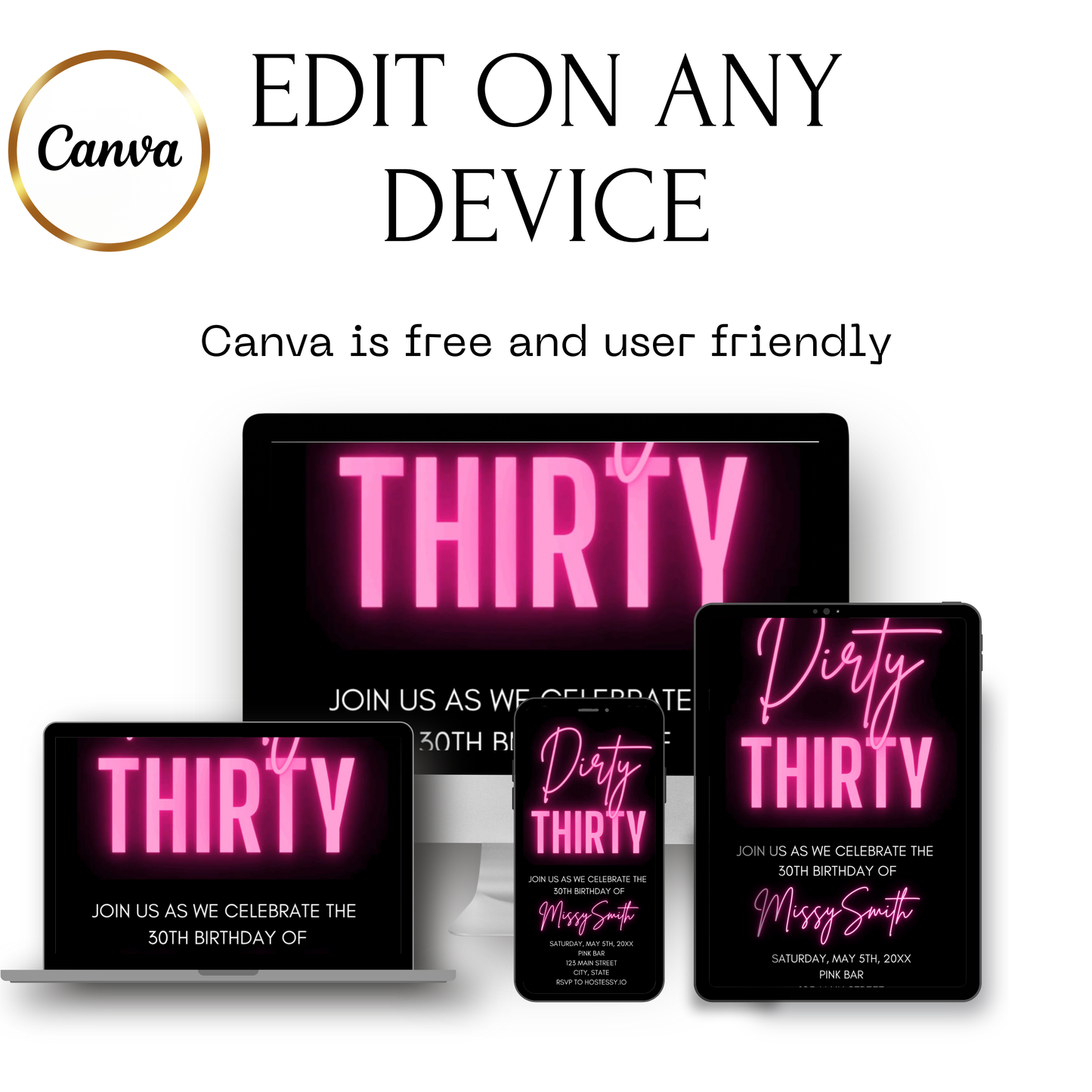 Editable 30th Birthday Video Invitation | Mobile Animated Dirty Thirty Evite | Canva Video Evite Download