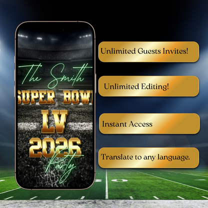 Super Bowl Video Invitation | Super BowlParty Digital Evite | Football Canva Template