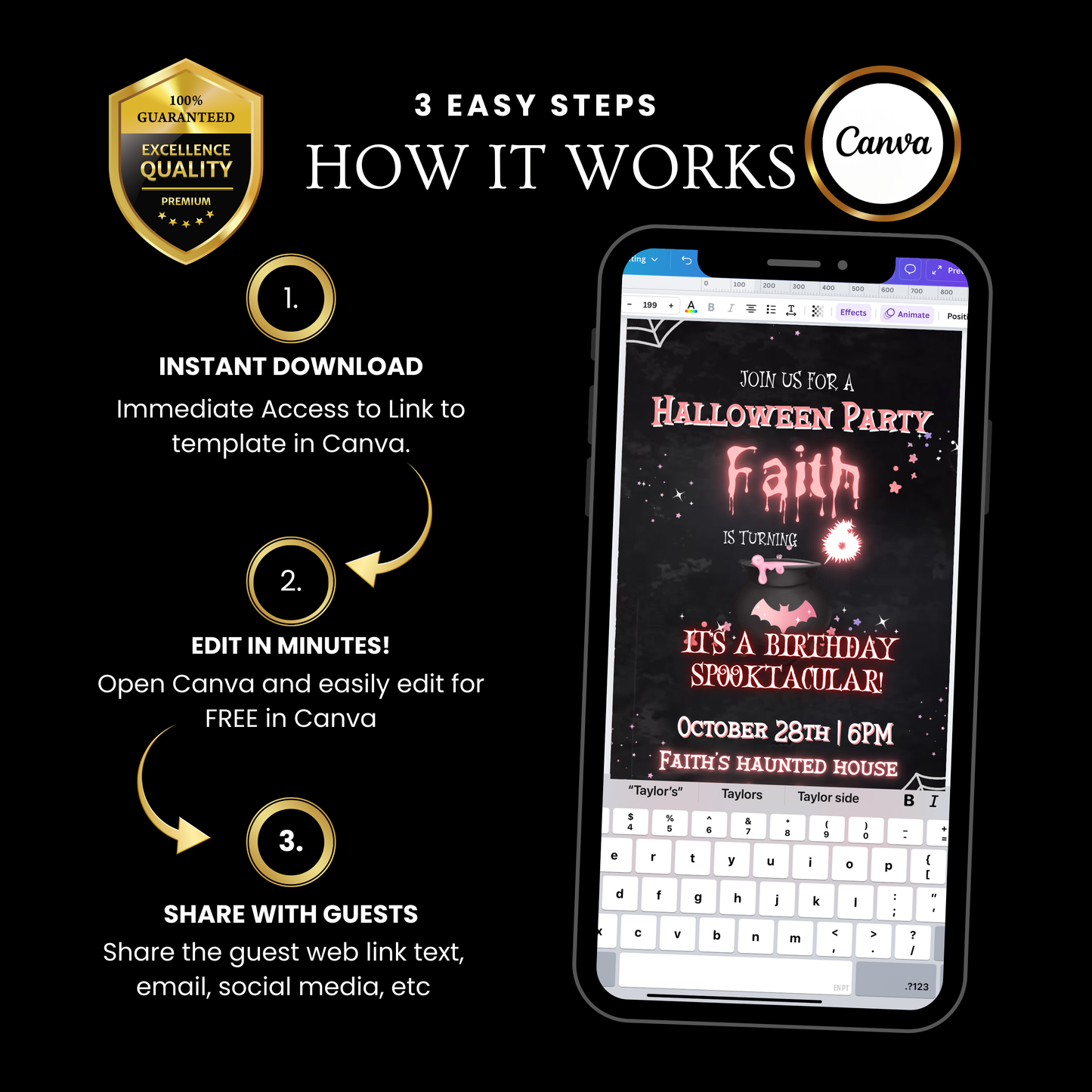 Halloween Video Invitation, Pink Ghost Boo Animated Invite, Editable Halloween Party Mobile Evite