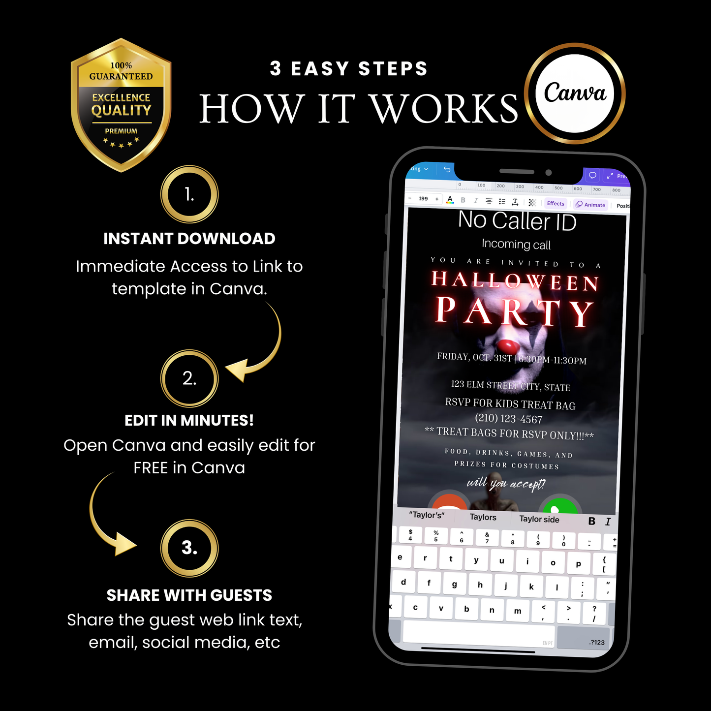 Halloween-Videoeinladung, bearbeitbare Einladung zum Thema „Schrei“