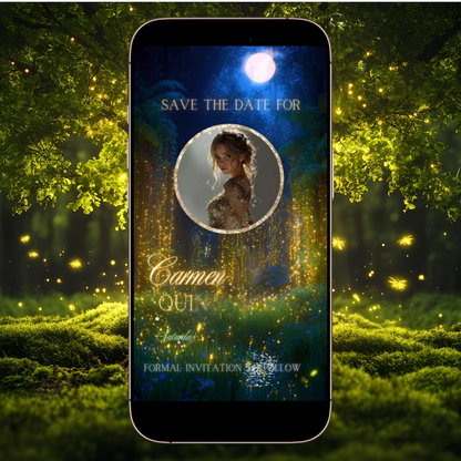 Enchanted Forest Quinceanera Video Invite | Animated Sweet 15 16 Save the Date Evite | Editable Canva Evite Template