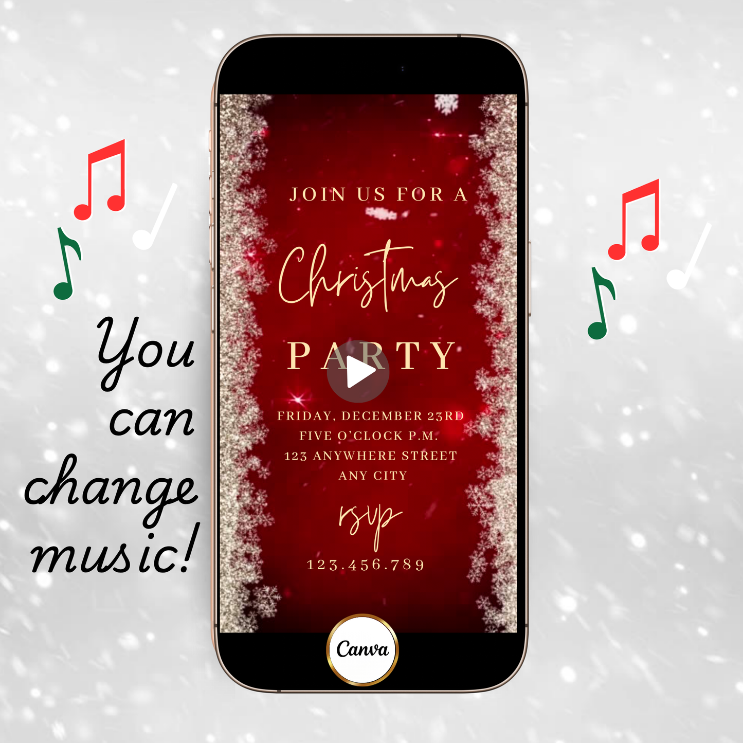 Editable Snowflake Video Invitation Template | Mobile Animated Christmas Invite | Canva Evite Download – Hostessy