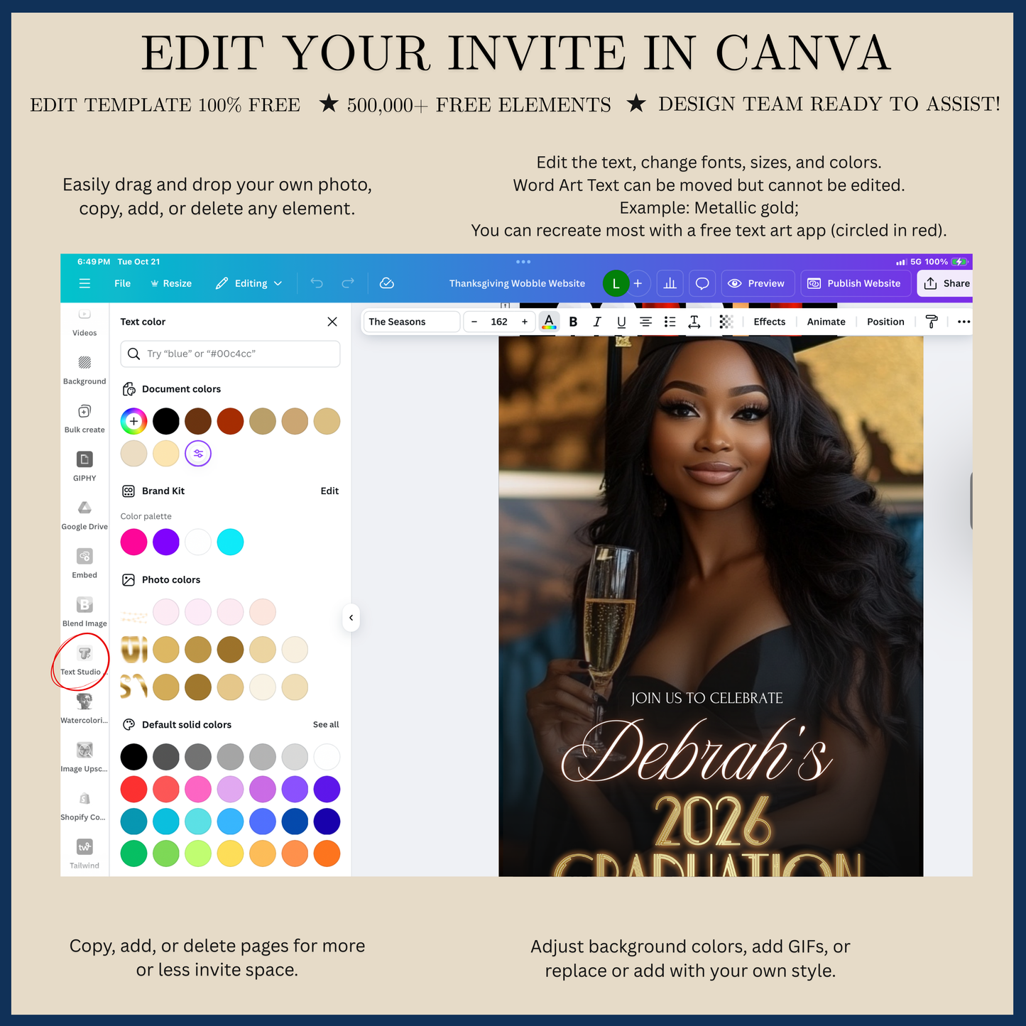 Black and Gold Graduation Party Video Invitation | Digital Glam Graduation Invite | Editable Online RSVP Evite Canva Template