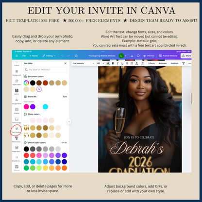 Black and Gold Graduation Party Video Invitation | Digital Glam Graduation Invite | Editable Online RSVP Evite Canva Template