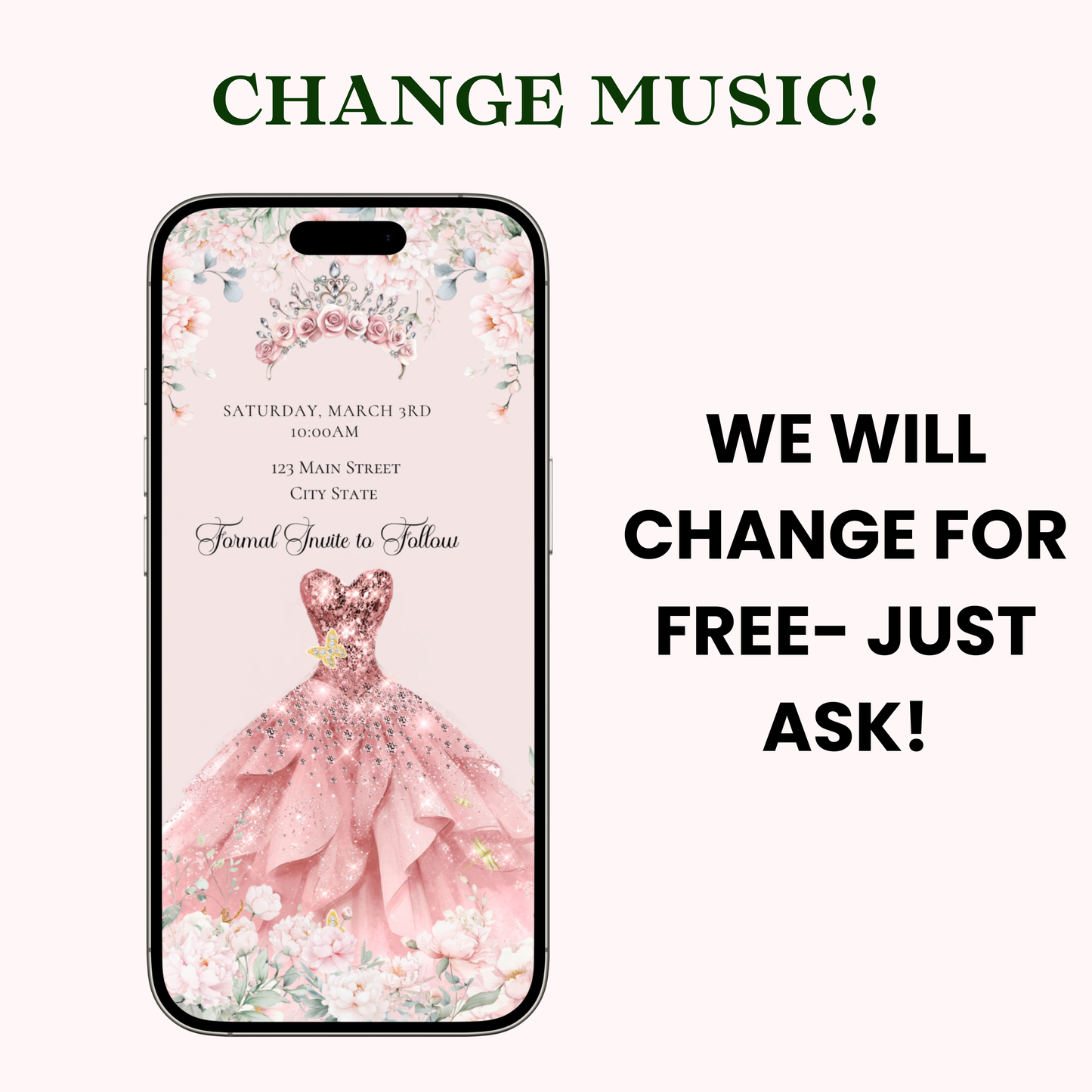 Pink Quinceanera Video Invite | Animated Sweet 15 Quince Invite | Editable Canva Evite Template