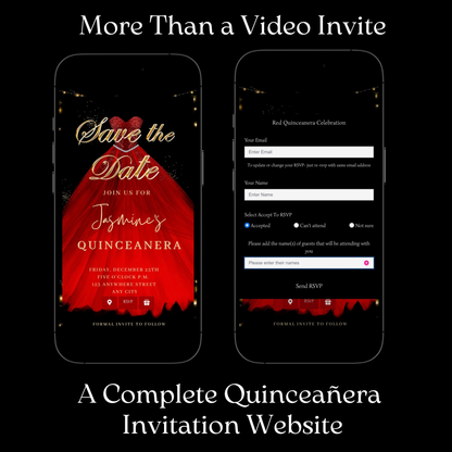 Red Quinceanera Video Invite | Sweet 15 16 Quince RSVP Tracker | Editable Canva Evite Template
