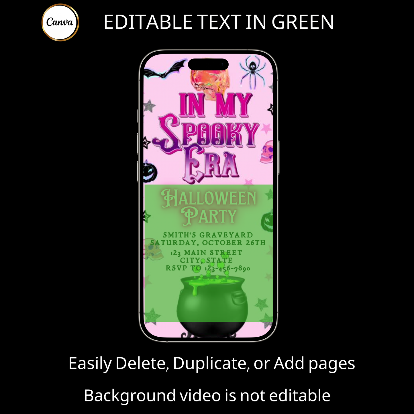 Halloween-Videoeinladung, Pinkfarbene Einladung im Grusel-Stil