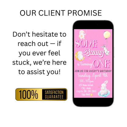 Easter Birthday Animated invitation | Pink Some Bunny Loves You Canva template