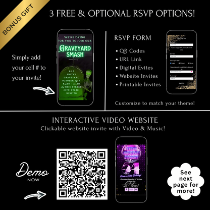 Halloween-Videoeinladung, animierte Einladung zur Friedhofs-Party, bearbeitbare mobile Einladung zur Halloween-Party