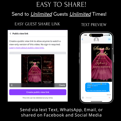 Maroon Quinceanera Video Invite | Sweet 15 16 Quince RSVP Tracker | Editable Canva Evite Template