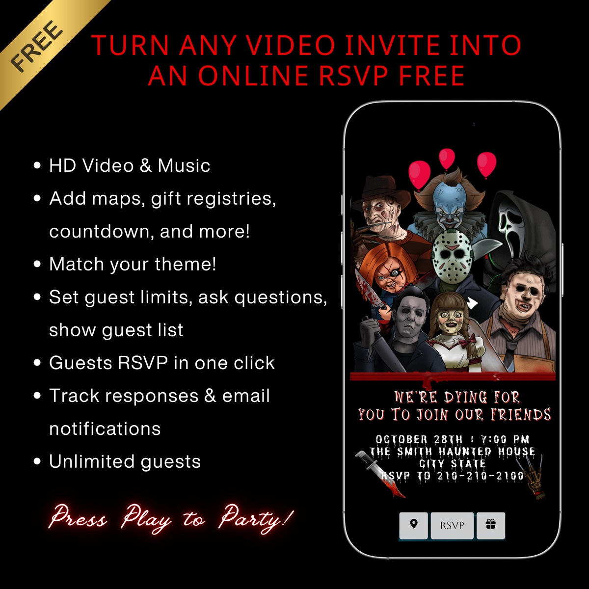 Halloween Video Invitation | Animated Halloween Digital Evite | Editable Canva Invite Template