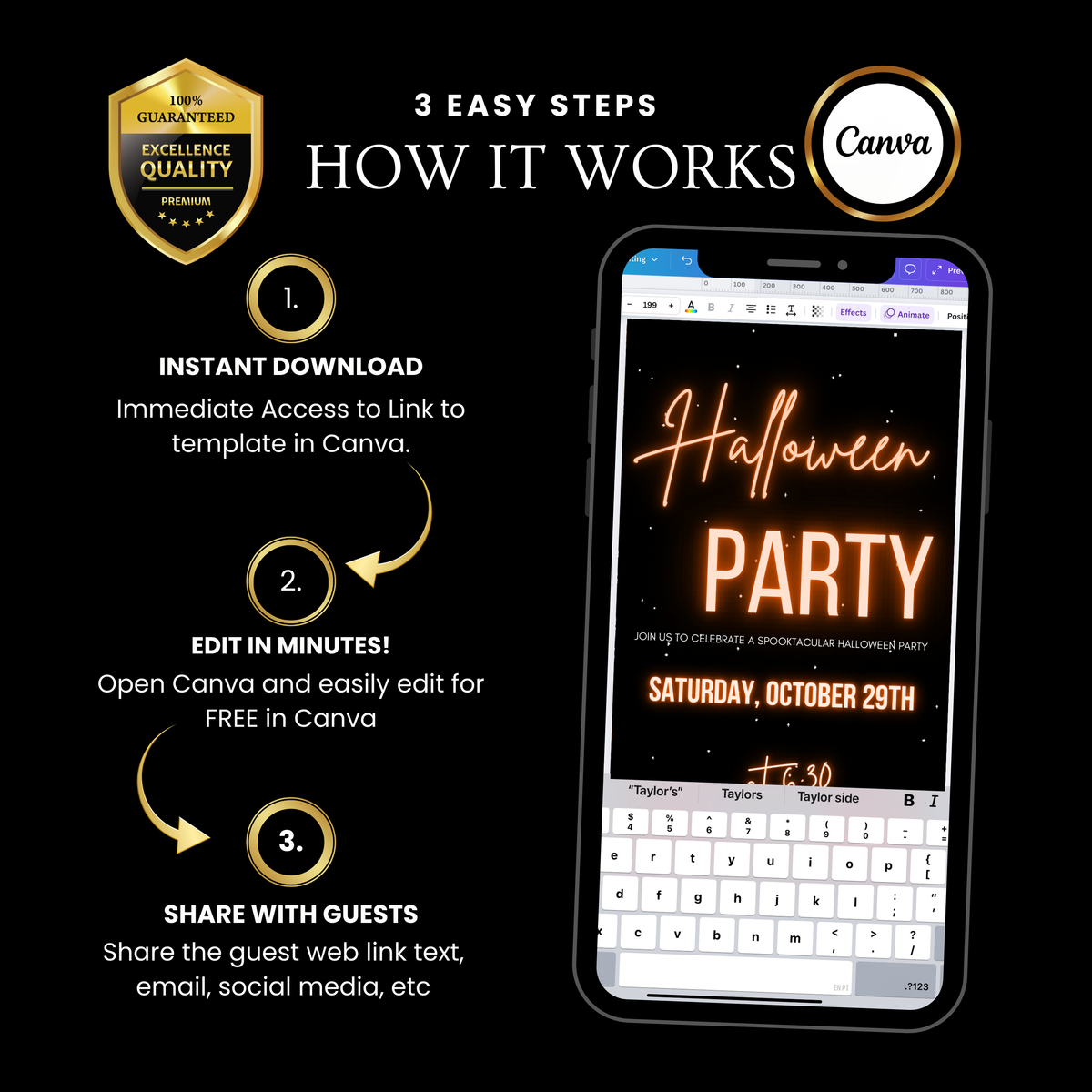 Halloween Video Invitation, Elegant Spooky Animated Invite, Editable Halloween Party Mobile Evite