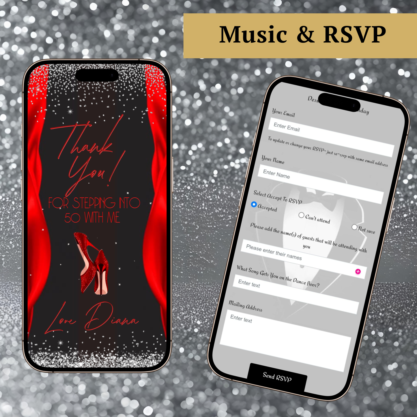 Stepping Into My Birthday Video Invite | Red Heel Birthday Digital Evite | Editable Canva Invite Template