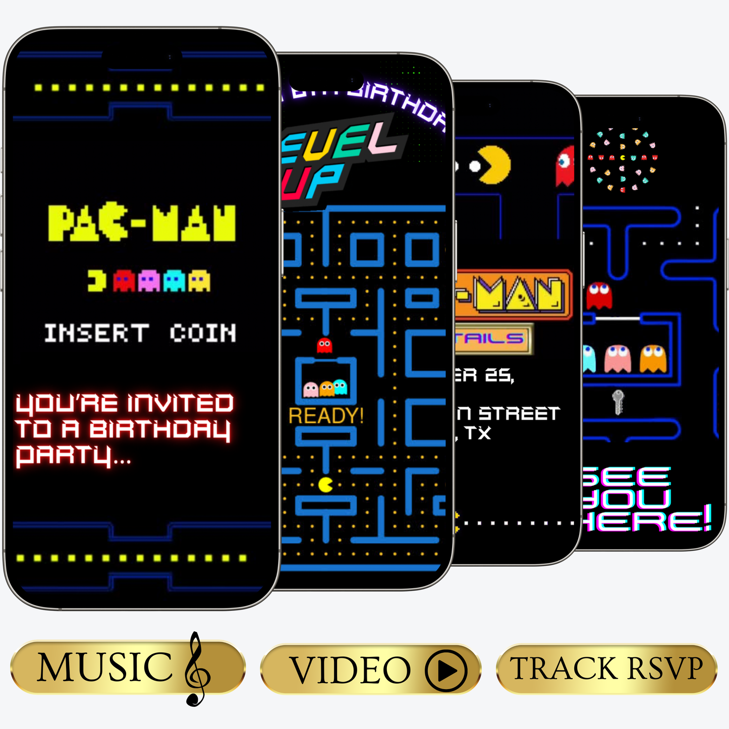 PAC-MAN-Videoeinladung | Animierte PAC-MAN-Geburtstagseinladung