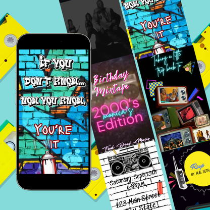 90s Video Invitation | Editable 80s 90s 2000s Birthday Party Invite | Digital Hip Hop Canva Template