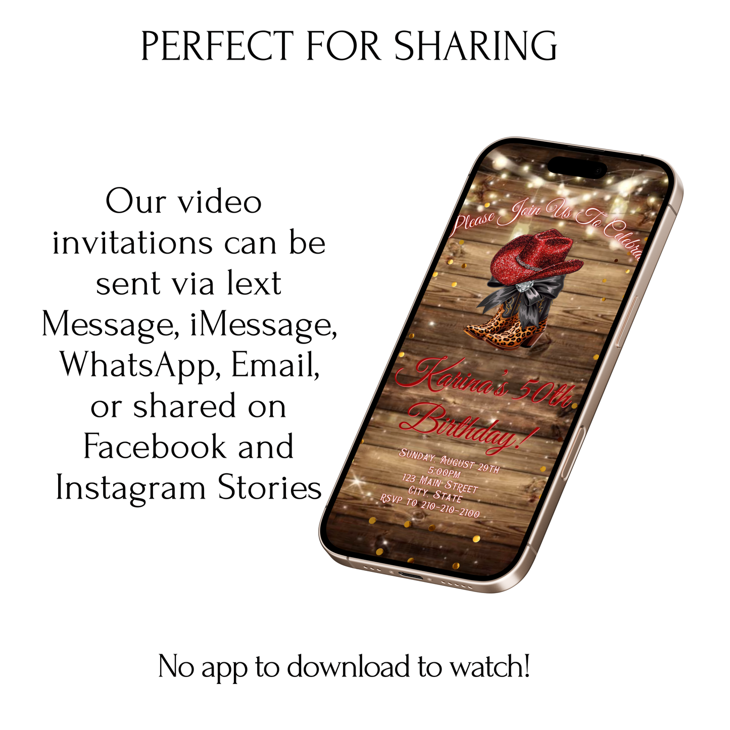 Boots and Bling Video Invitation | Rustic Western Theme Digital Evite | Editable Canva Template