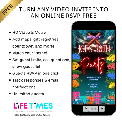 Havana Video Invitation | Animated Cuban Party Digital Evite | Editable Canva Invite Template