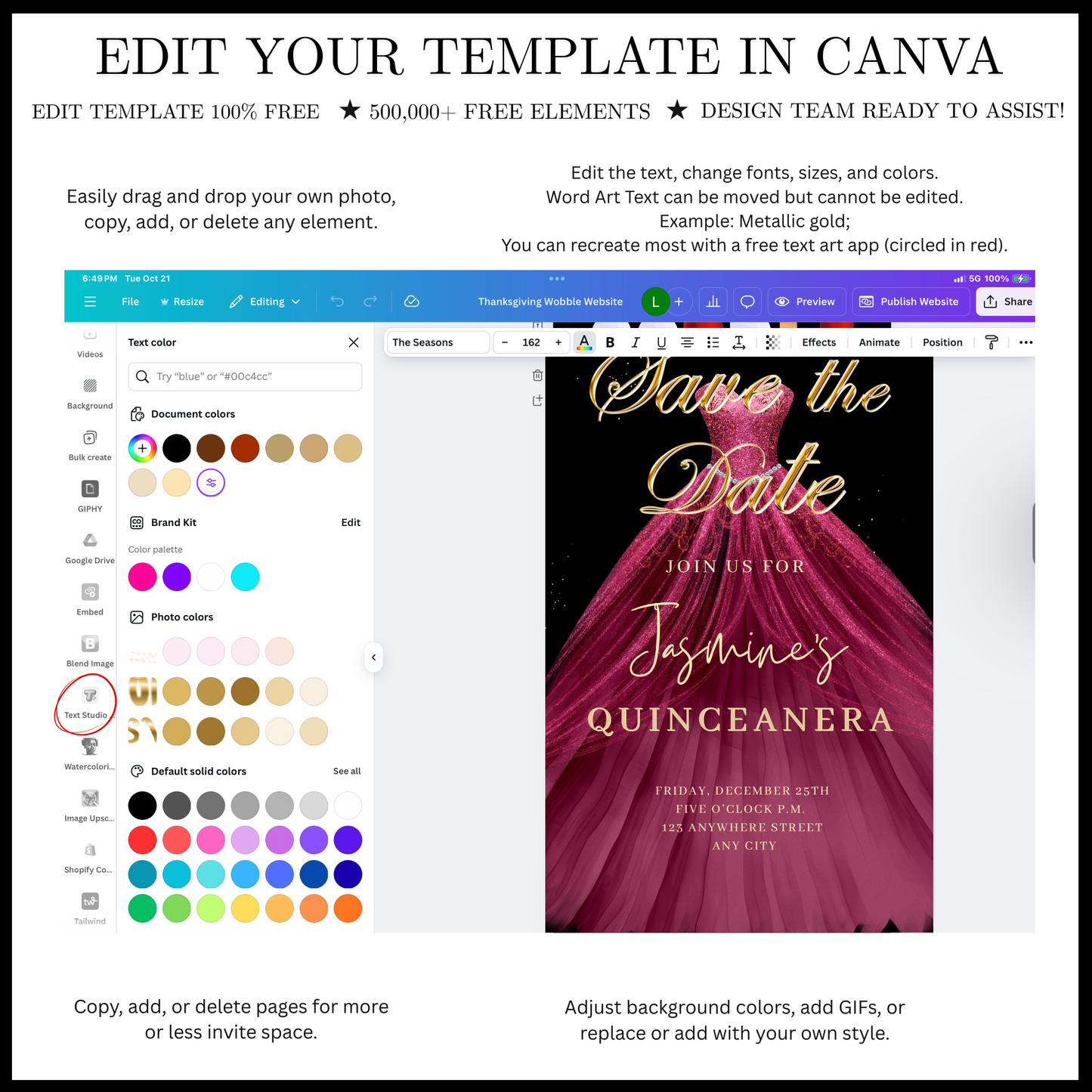 Maroon Quinceanera Video Invite | Sweet 15 16 Quince RSVP Tracker | Editable Canva Evite Template