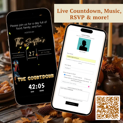 Funny Thanksgiving Invite Website with RSVP tracking, Animated Friendsgiving Dinner Invite Website Template