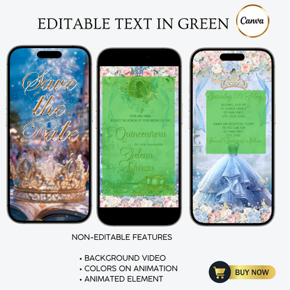 Cinderella Quinceanera Video Invitation Template | Mobile Animated Invite Birthday | Canva Video Evite Download