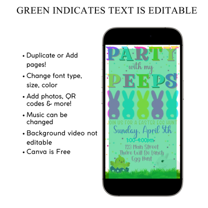 Easter Peeps Video Invitation, Party with my Peeps Animated Invite, Digital Canva Template