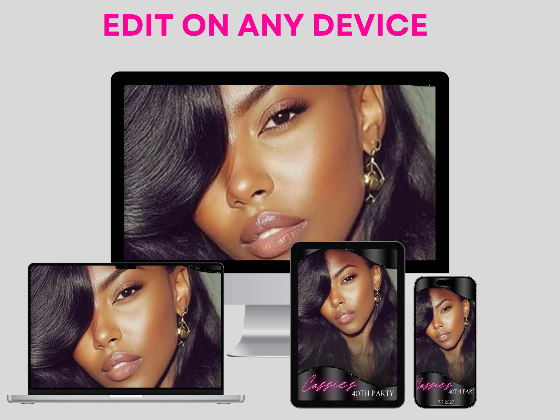 Birthday dinner video Invite Glamorous black and pink birthday video invitation for a party with editable Canva templates. Includes a chic neon pink script title, itinerary with drink and dinner times, outfit suggestion in black and white, and thank you message with string lights and photo collage. Stylish and mobile-friendly vertical layout for texting or social sharing.

