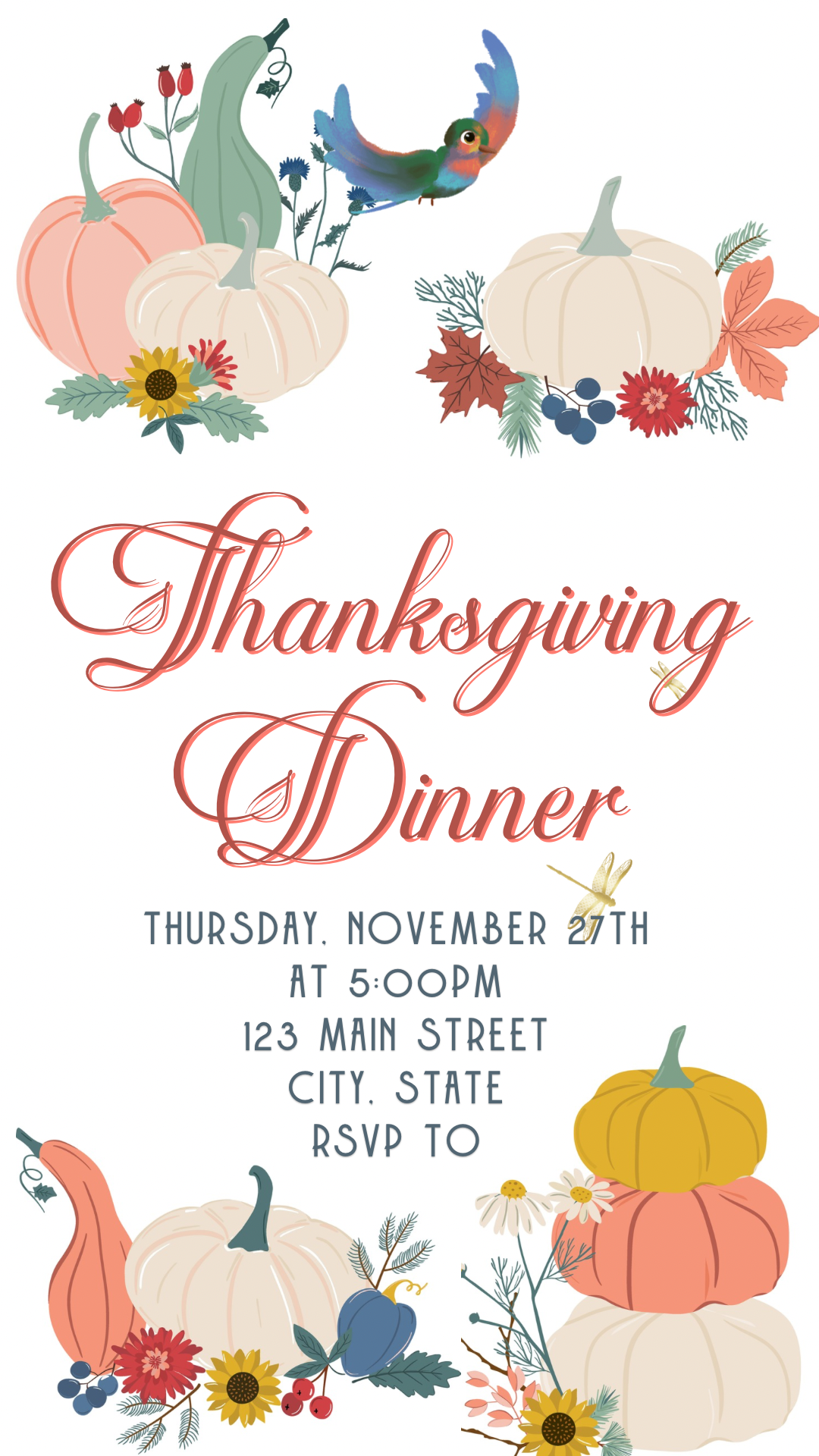 Editable Thanksgiving Video Invitation – Retro Animated Friendsgiving Digital Evite
