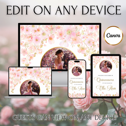 Pink Quinceanera Video Invite Animated Sweet 15 Quince Mobile Evite with RSVP tracking