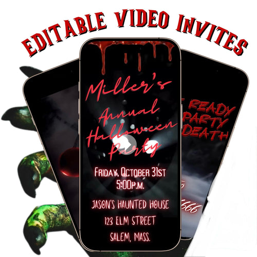 Halloween-Videoeinladung | Animierte Jason-Halloween-Einladung | Bearbeitbare Halloween-Party-Einladung für Mobilgeräte