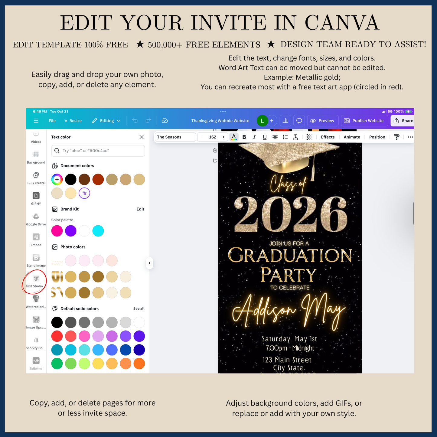 Graduation Party Video Invitation | Black and Gold Graduation RSVP Invite | Editable Online RSVP Evite Canva Template