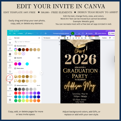 Graduation Party Video Invitation | Black and Gold Graduation RSVP Invite | Editable Online RSVP Evite Canva Template