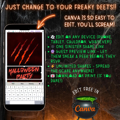 Halloween-Videoeinladung | Animierte digitale Halloween-Einladung | Bearbeitbare Canva-Einladungsvorlage