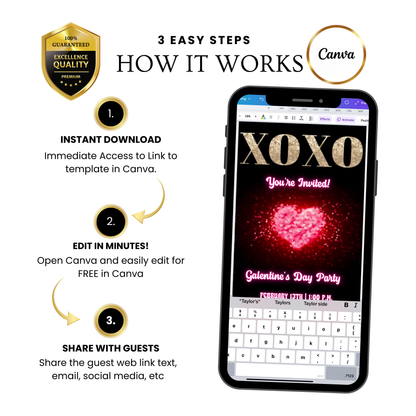 Valentines Day Party Video Invitation | Digital Galentines Animated Invite | Editable Canva Evite Template