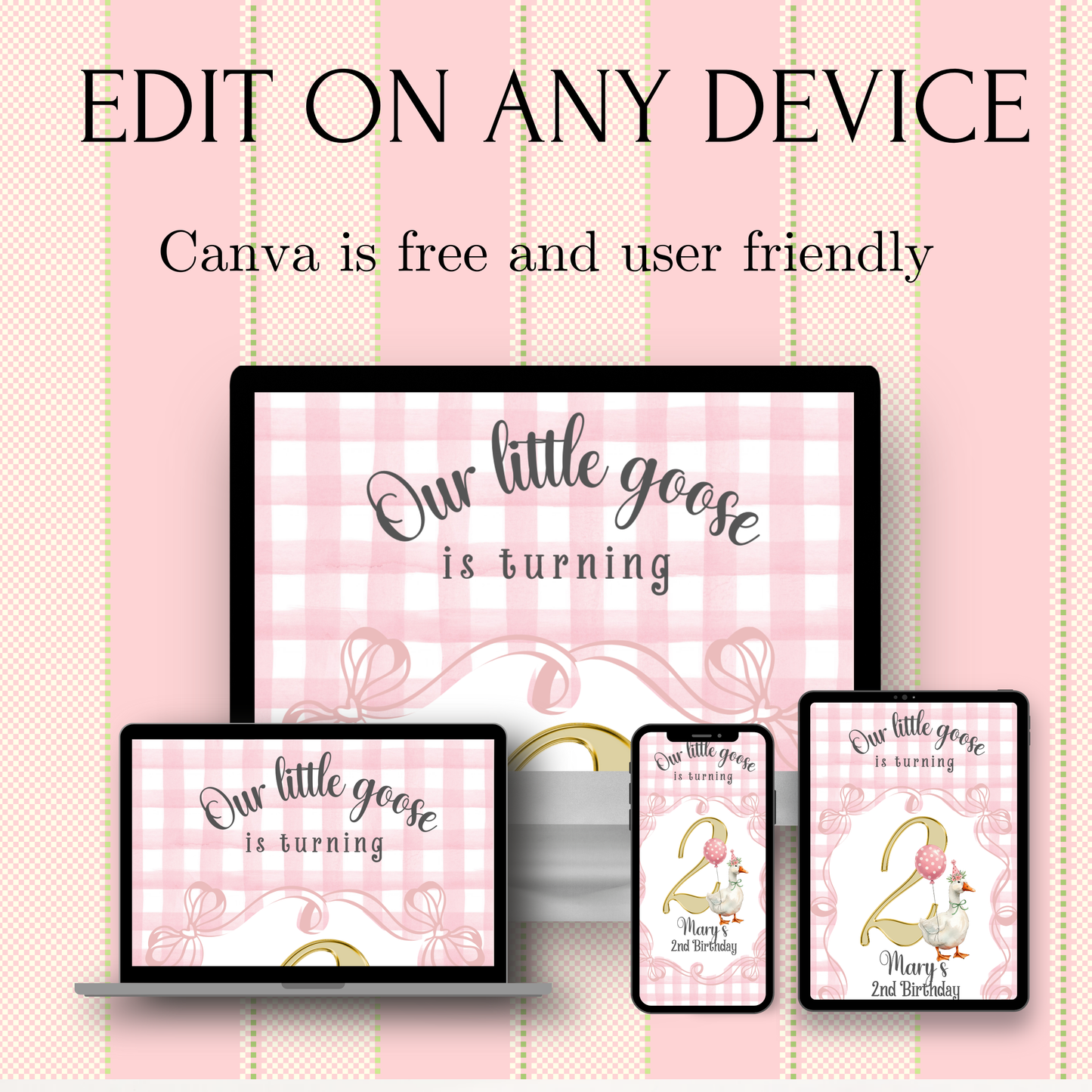 Videoeinladung zur Pink Silly Goose Party | Digitale Einladung zum 1. Geburtstag für Mädchen | Bearbeitbare Canva-Vorlage