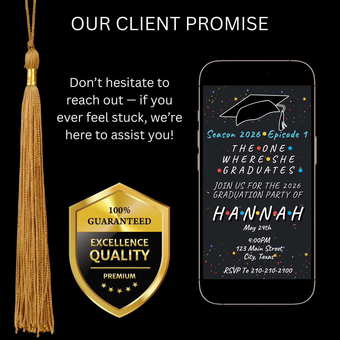 Friends Graduation Party Video Invitation | Digital Graduation Announcement Invite | Editable Canva Evite Template