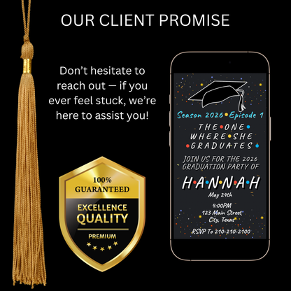 Friends Graduation Party Video Invitation | Digital Graduation Announcement Invite | Editable Canva Evite Template