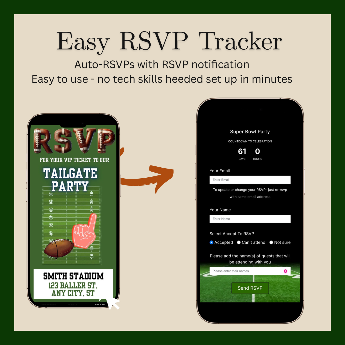 Super Bowl LX Video Invitation and RSVP Website | Game Day Party Invite | Digital Football Invite Template