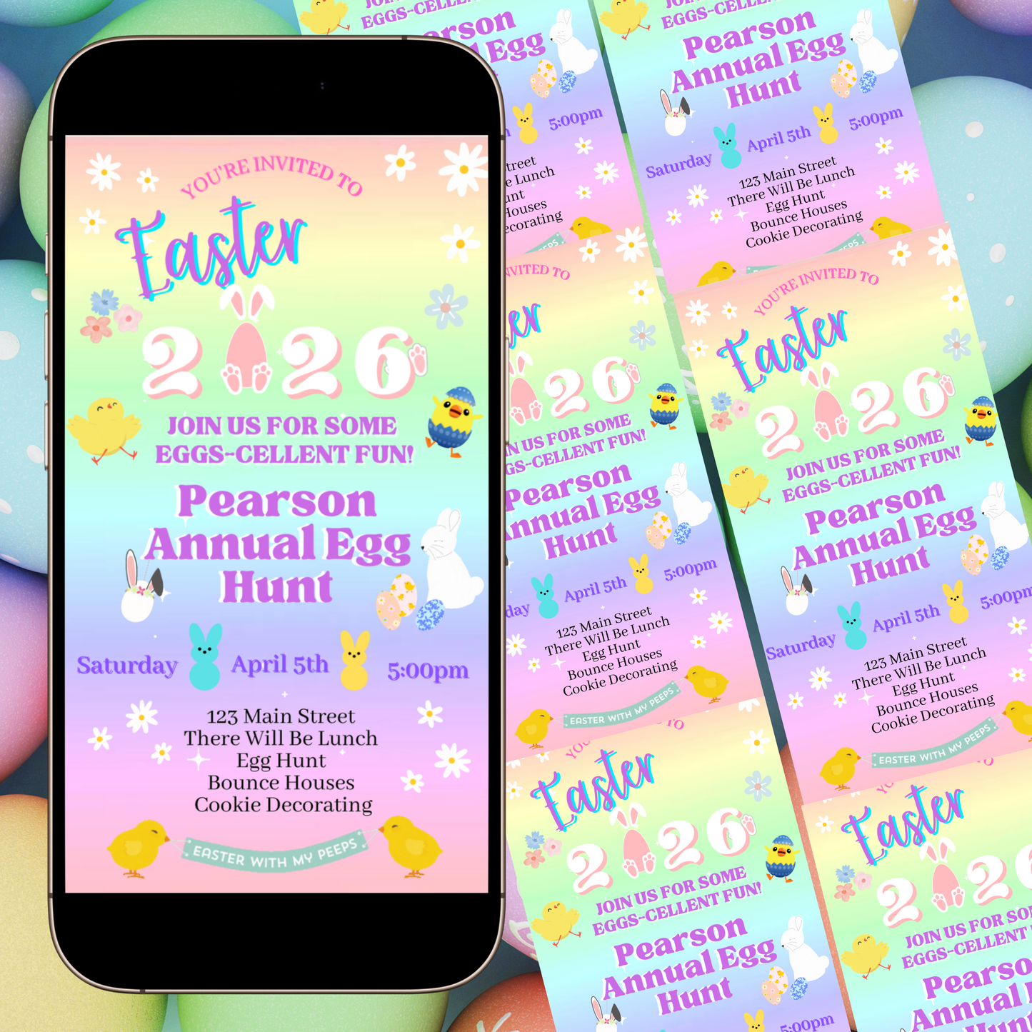 Editable Easter Video Invitation, Party with my Peeps Animated Invite, Digital Canva Template