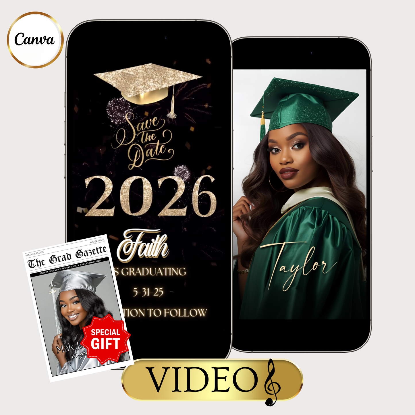 2026 Graduation Party Video Invitation | Digital Graduation Invite | Editable Online RSVP Evite Canva Template
