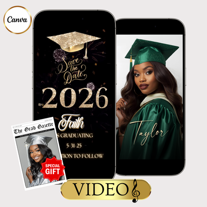 2026 Graduation Party Video Invitation | Digital Graduation Invite | Editable Online RSVP Evite Canva Template