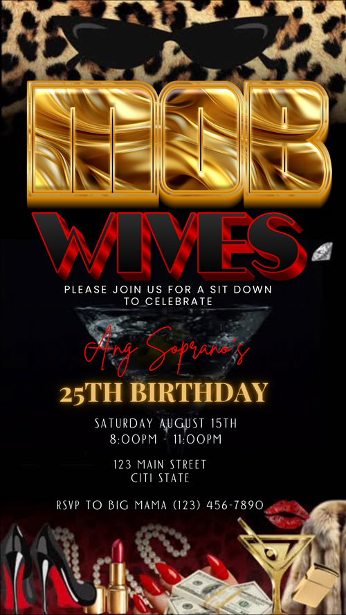 Mob Wife Video | Invitation Glam Mafia Party Invite | Canva Template