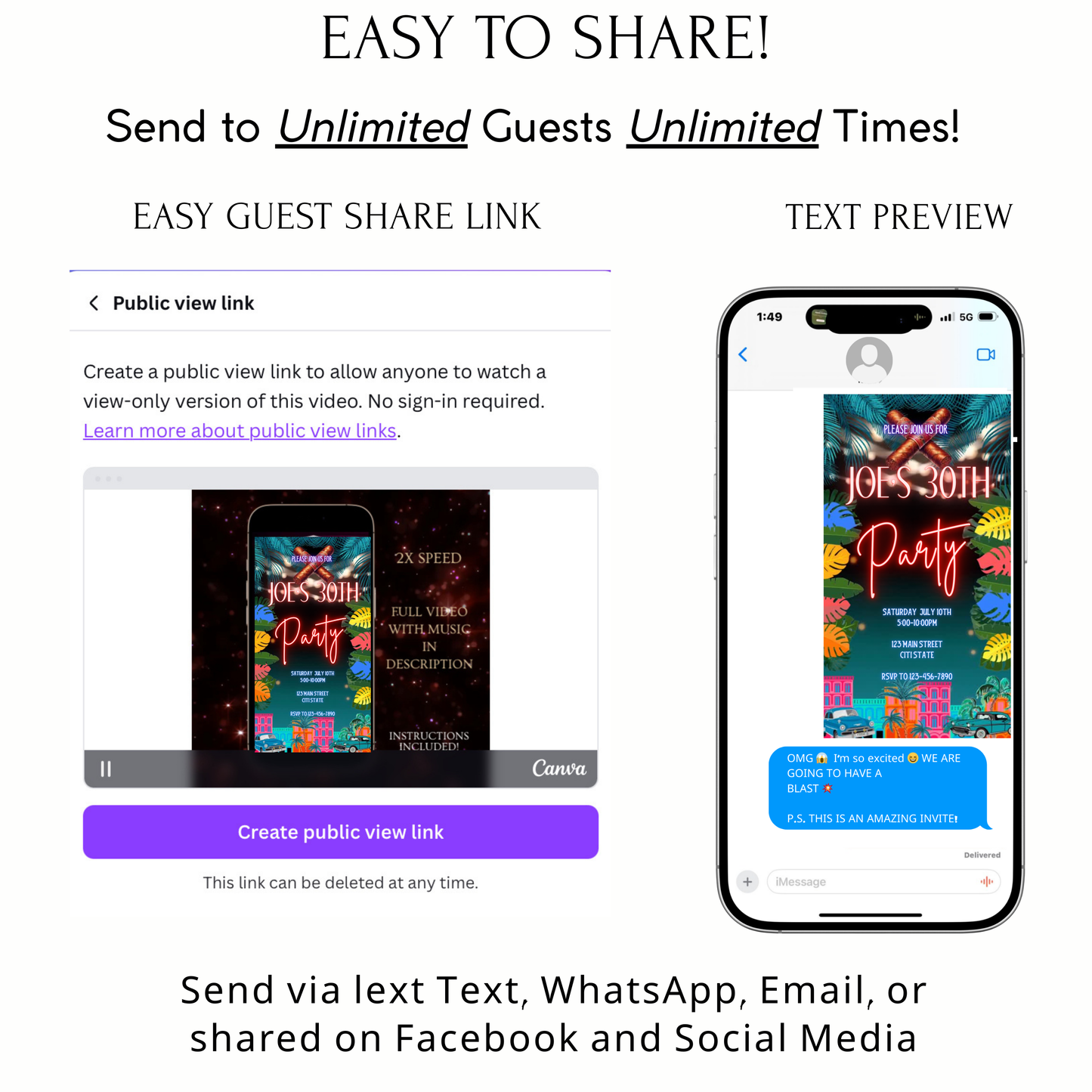 Havana Video Invitation | Animated Cuban Party Digital Evite | Editable Canva Invite Template