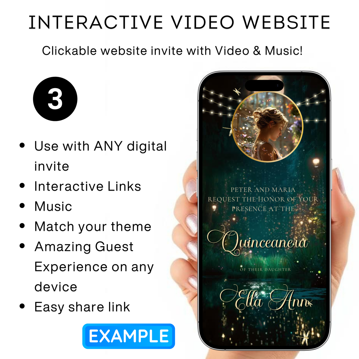 Enchanted Forest Video Invite | Quinceanera Sweet 15 16 Save the Date Evite | Editable Canva Evite Template