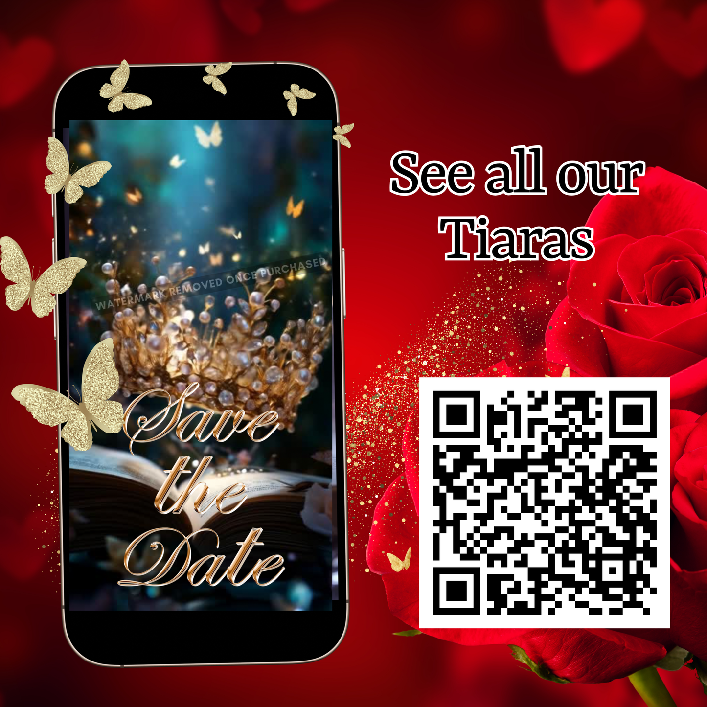 Videoeinladung zur Quinceañera mit roten Rosen | Digitale Einladung zur Quinceañera | Bearbeitbare Canva-Vorlage