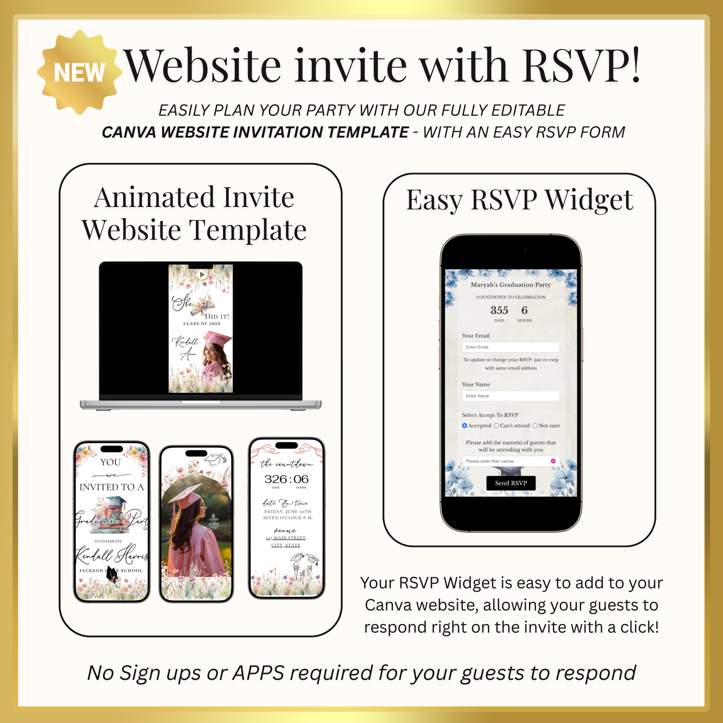 2026 Graduation Website Invitation | Spring Floral Canva Website RSVP Template with Music | Spring Floral for her