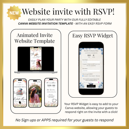 2026 Graduation Website Invitation | Spring Floral Canva Website RSVP Template with Music | Spring Floral for her