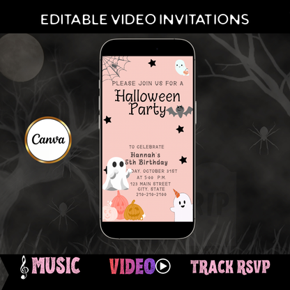 Halloween Video Invitation | Animated Halloween Digital Evite | Editable Canva Invite Template