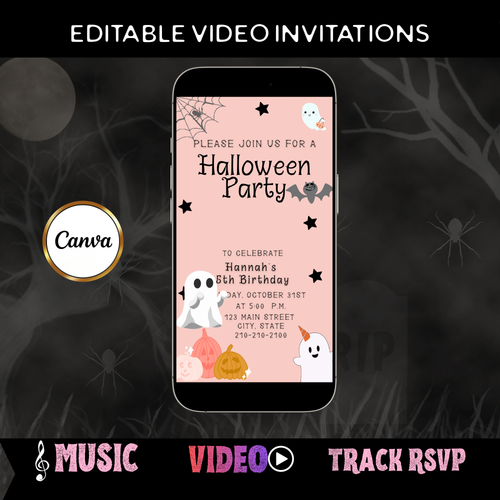 Halloween Video Invitation | Animated Halloween Digital Evite | Editable Canva Invite Template